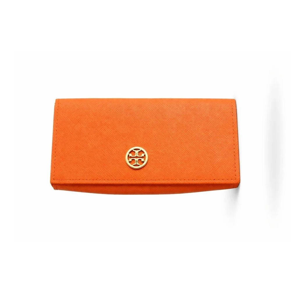 Tory Burch Orange‎ Saffiano Leather Sunglasses Case Gold Logo Magnetic Snap